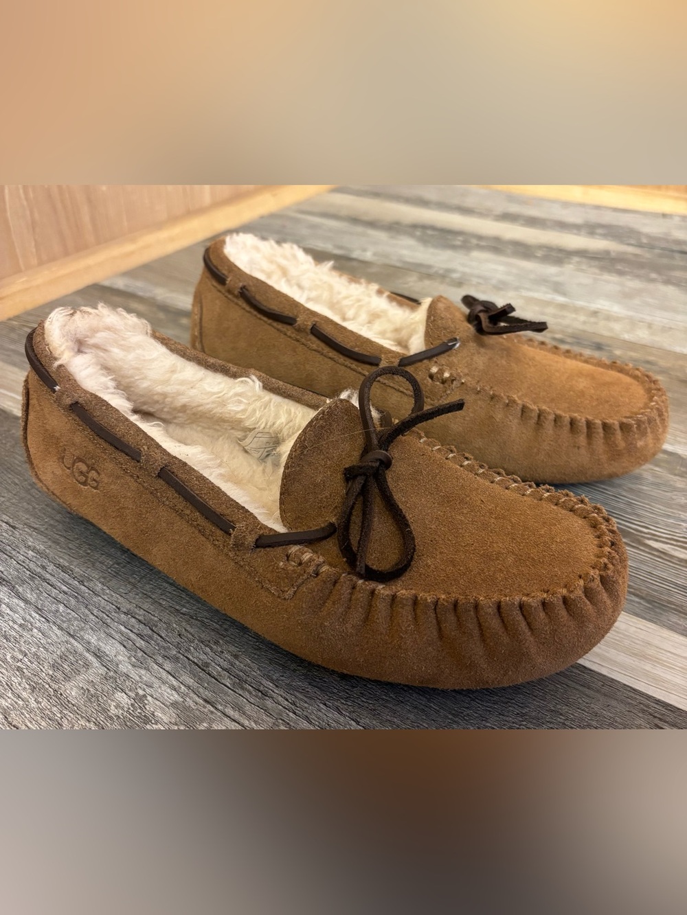 UGG Chestnut Suede Moccasin Slippers | Junior Size 4